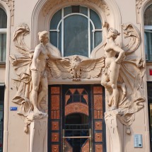 Door protected by angels close to Maisel Synagogue